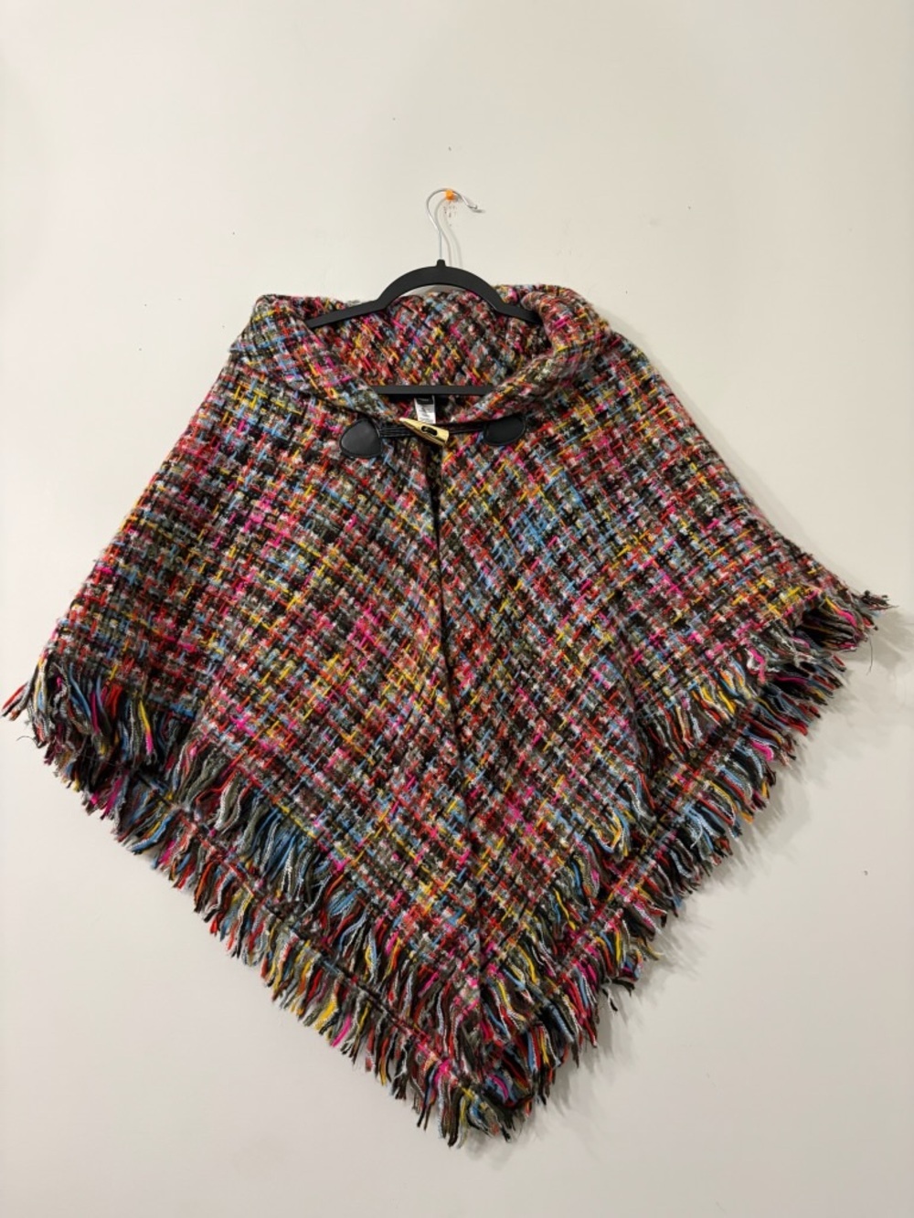 Andrew Marc Multicolor Tweed Fringe Poncho